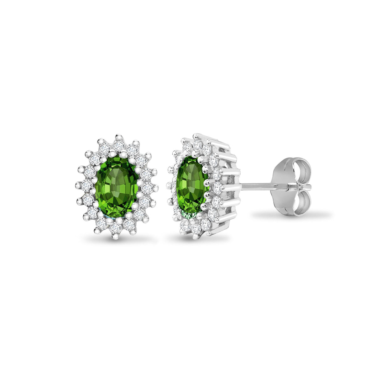 9ct White Gold Natural Diamond And Emerald Stud Earring