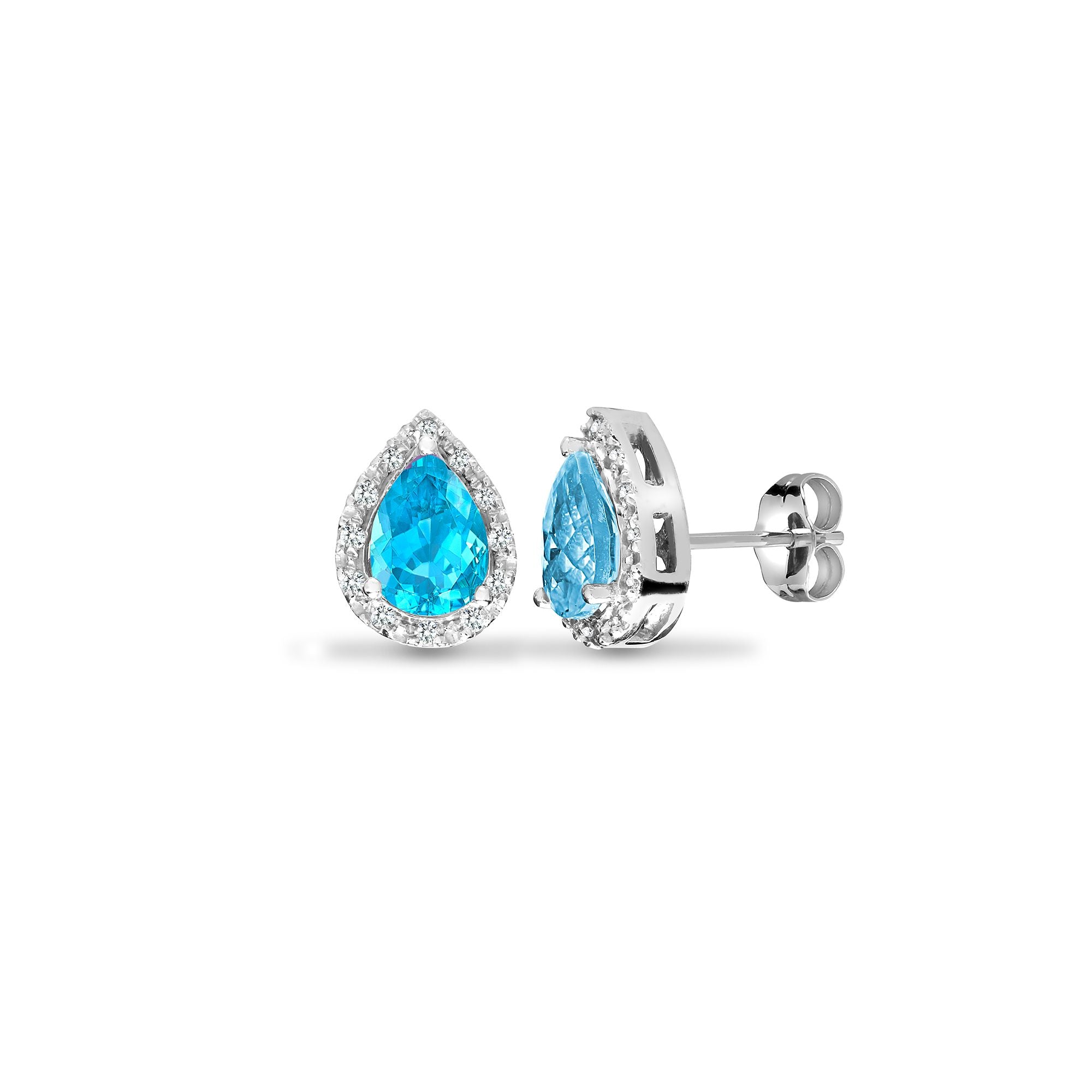 9E174 | 9ct White Dia-0.06ct Blue Topaz- Pear Drop Ring