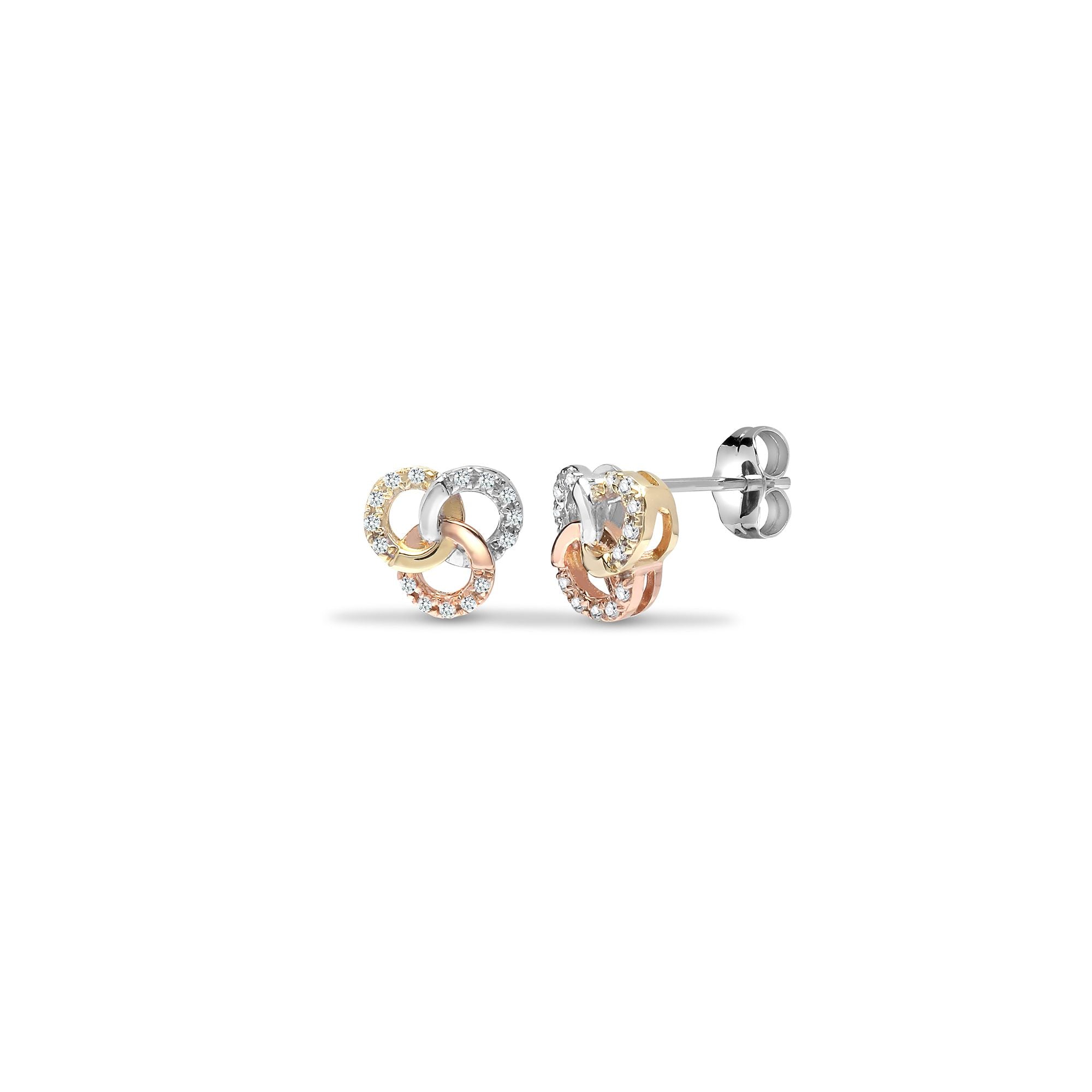9ct 3 Colour 9pts Natural Diamond Stud Earrings