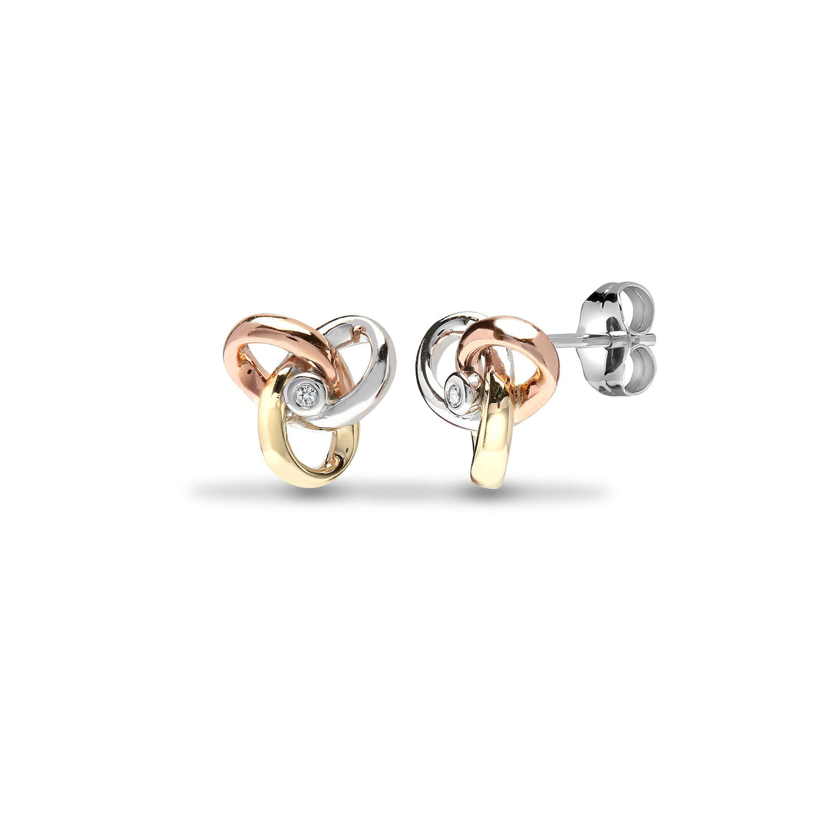 9ct 3 Colour 3pts Natural Diamond Stud Knot Earrings