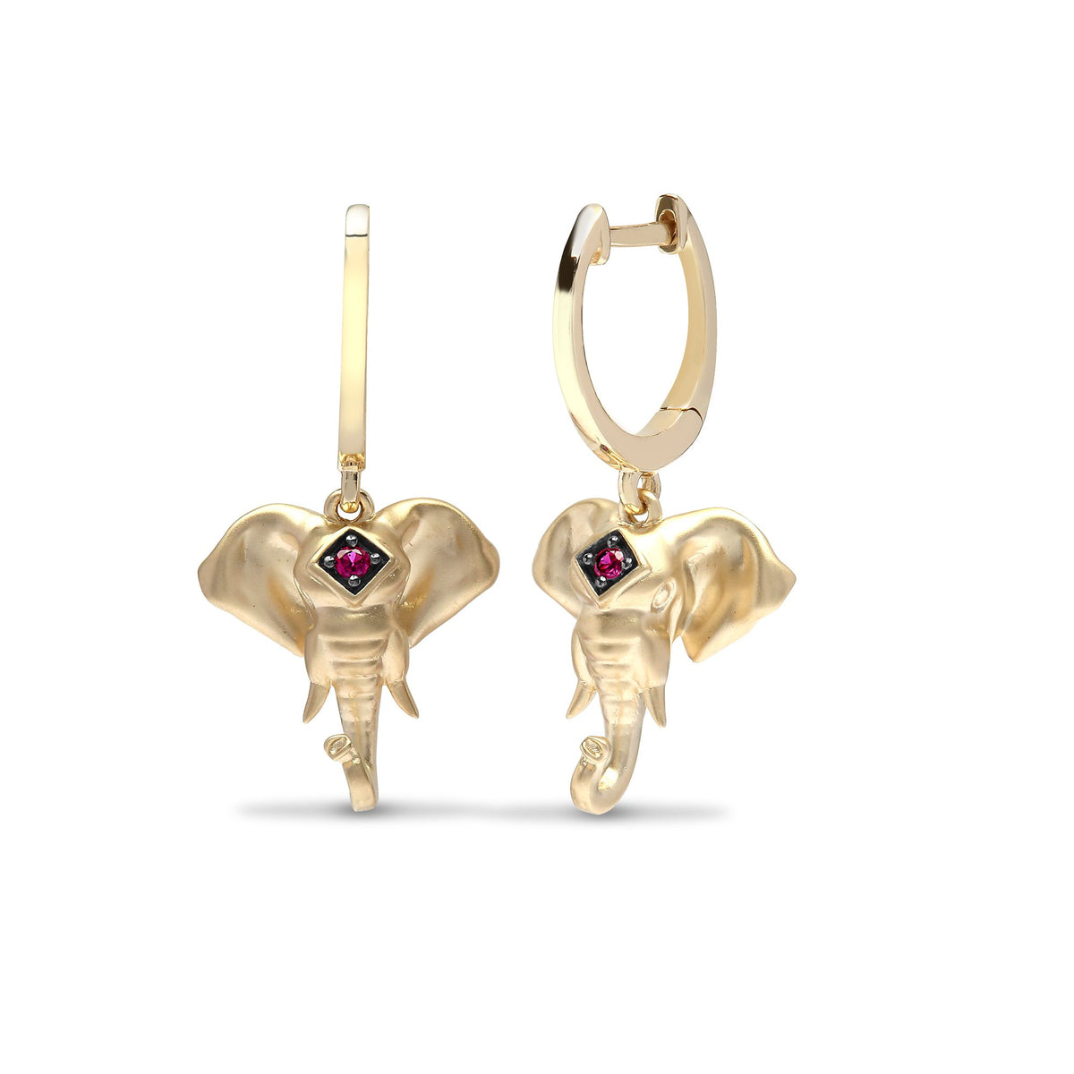 9ct Yellow 4pts Ruby Elephant Head Earrings