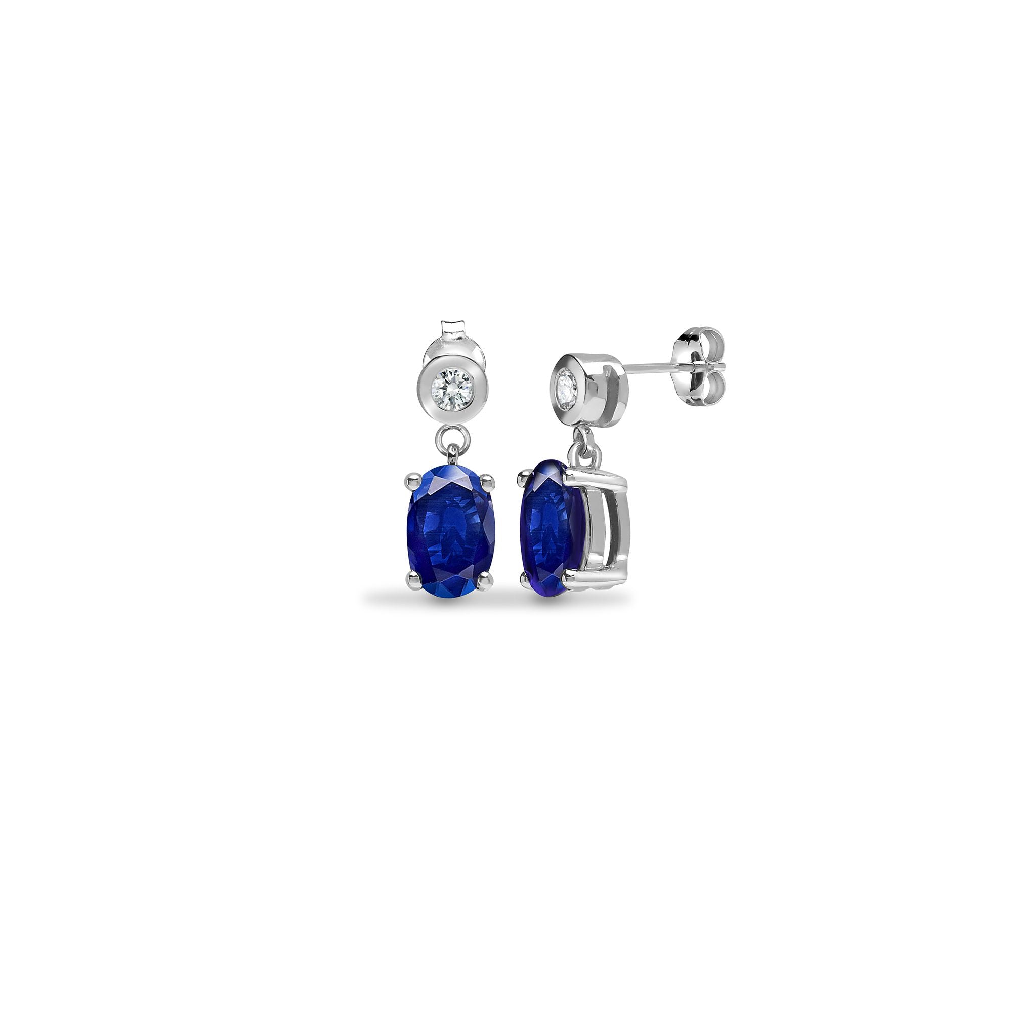 9E191 | 9ct White Dia-7pts Saph-1.30ct Drop Earrings