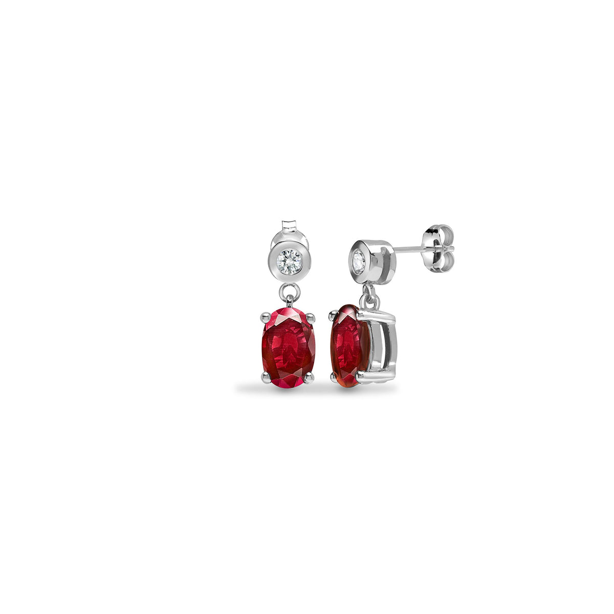 9ct White Dia-7pts Ruby-1.25ct Drop Earrings