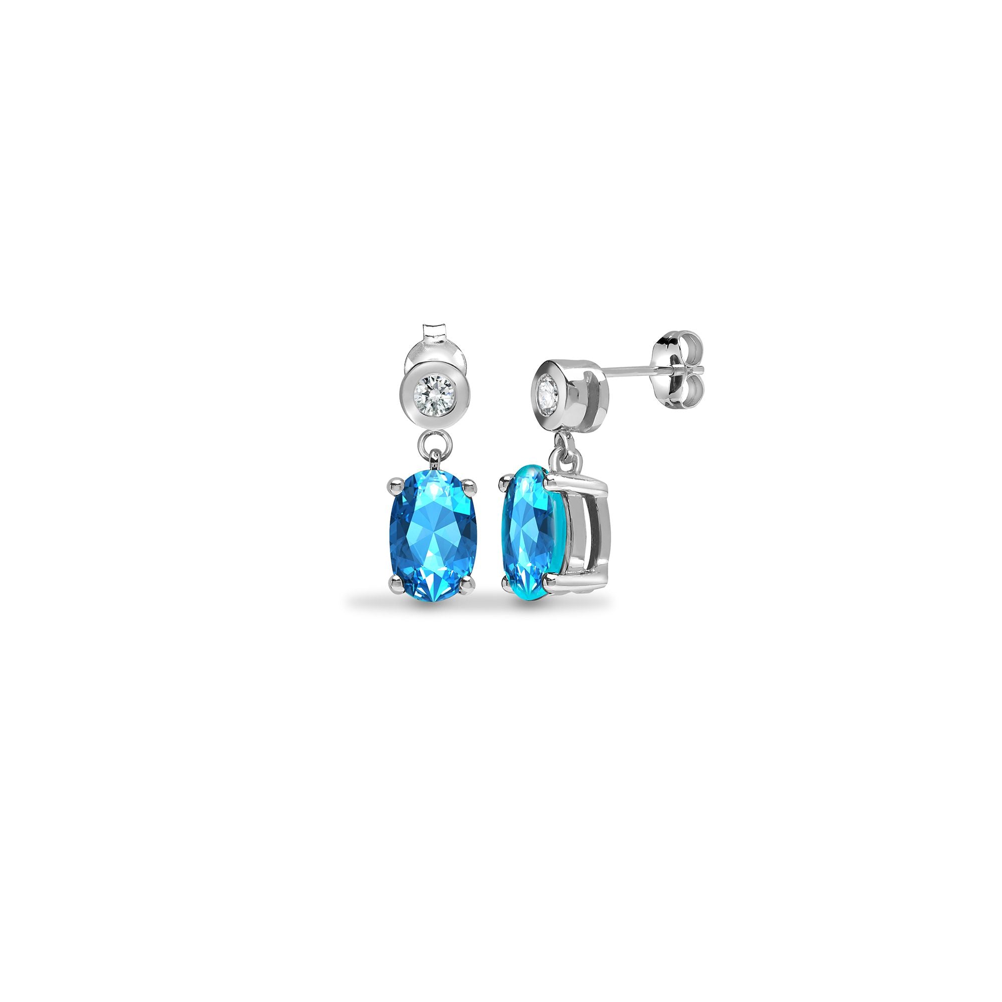 9ct White Dia-7pts Aqua-0.80ct Drop Earrings