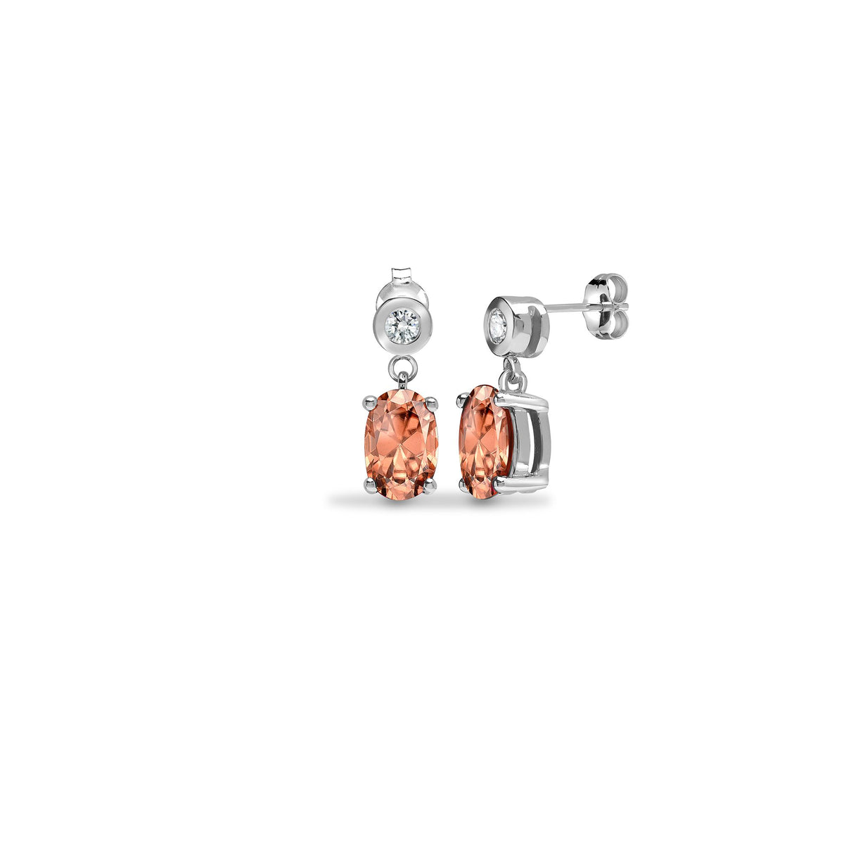 9ct White Dia-7pts Morganite-0.90ct Drop Earrings