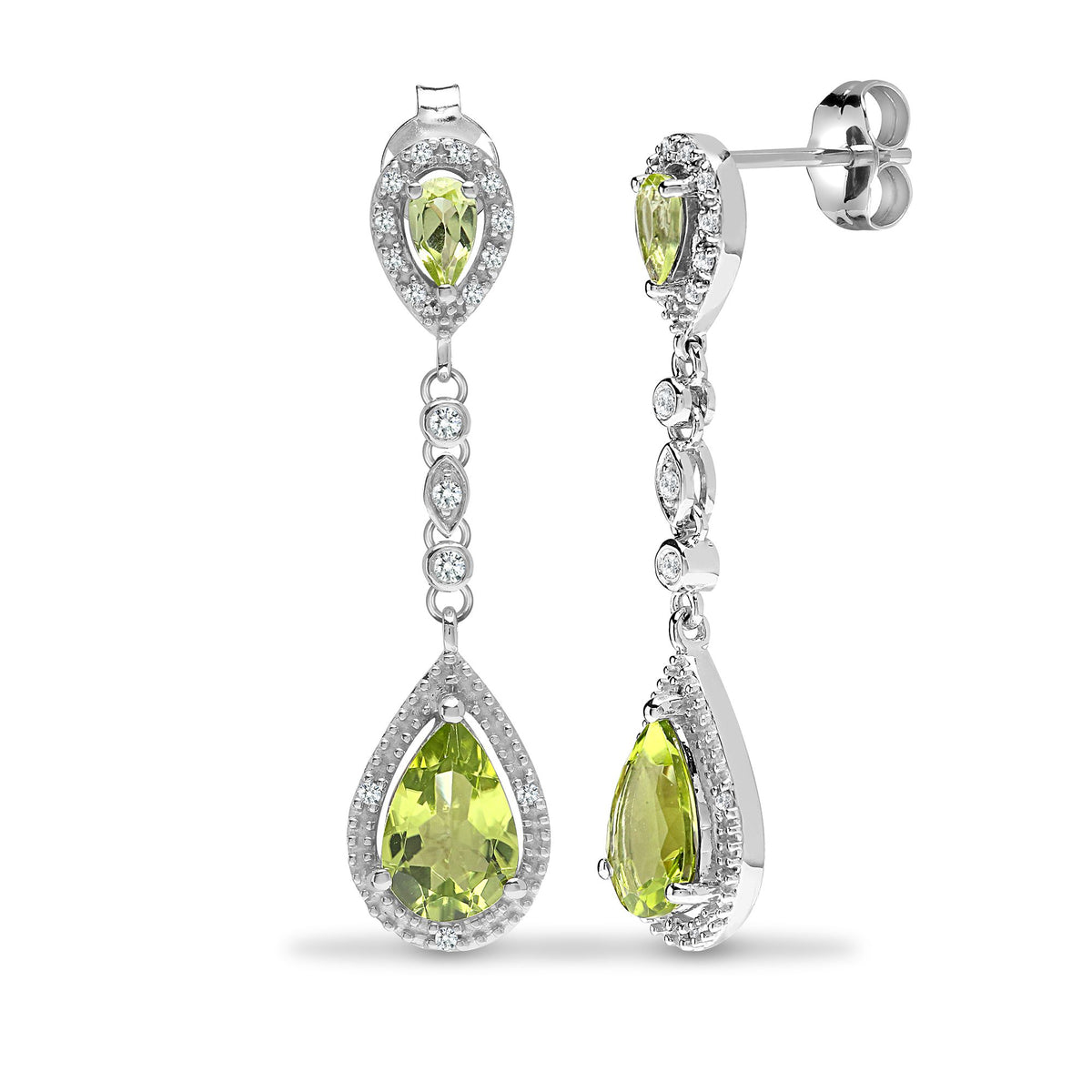 9ct White Dia-19pts Peridot-2.90ct Drop Earrings