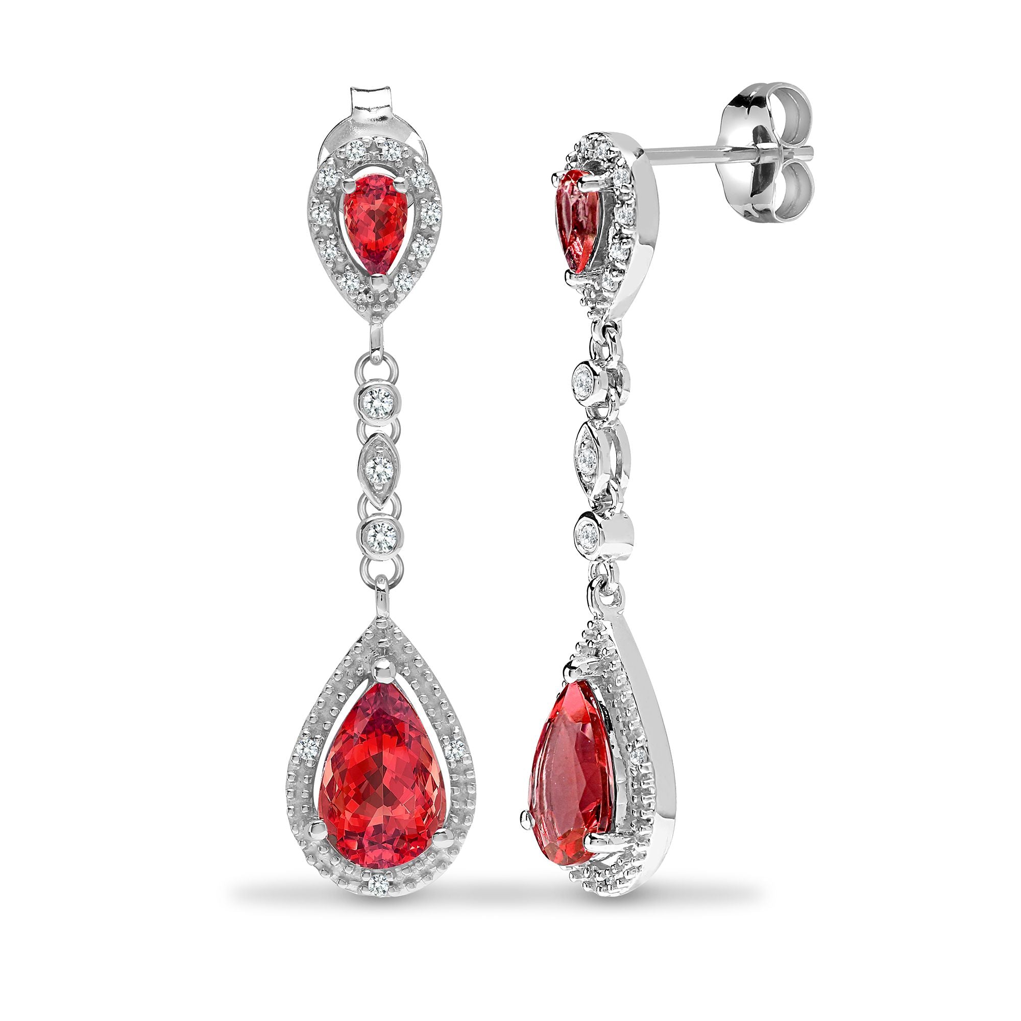 9ct White Dia-19pts Garnet-3.70ct Drop Earrings