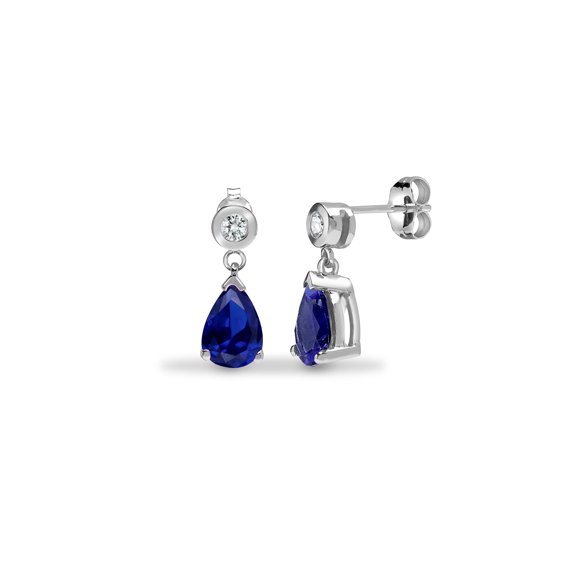 9ct White Dia-8pts Saph-1.80ct Drop Earrings