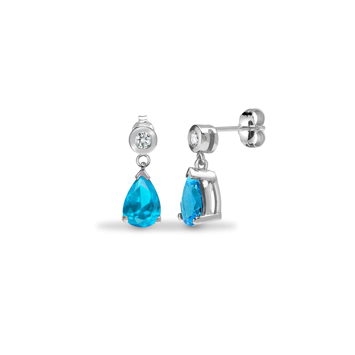 9ct White Dia-8pts Aqua-1.10ct Drop Earrings