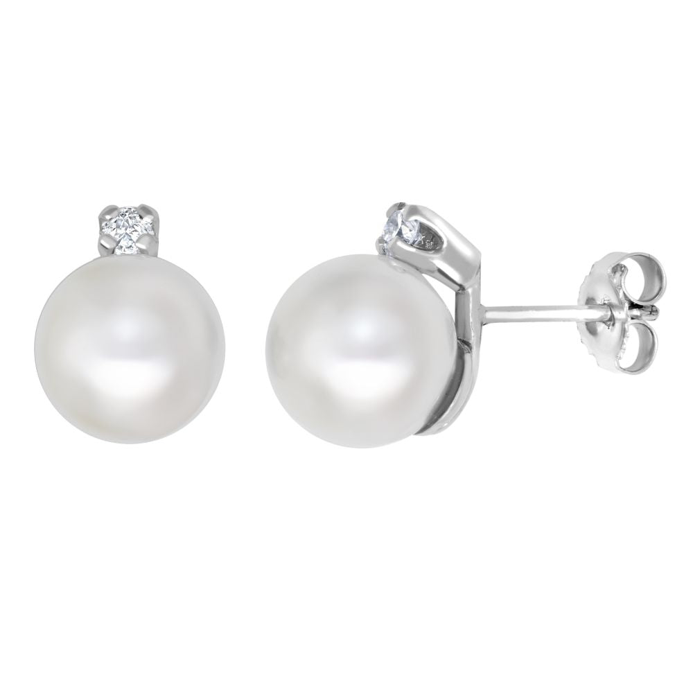 9ct White Dia-15pts 8.5-9.0mm Cultured Pearl Stud Earrings