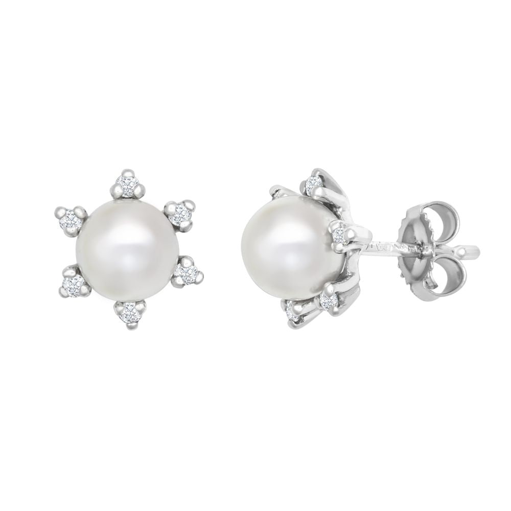 9ct White Dia-12pts 5.5-6.0mm Cultured Pearl Stud Earrings