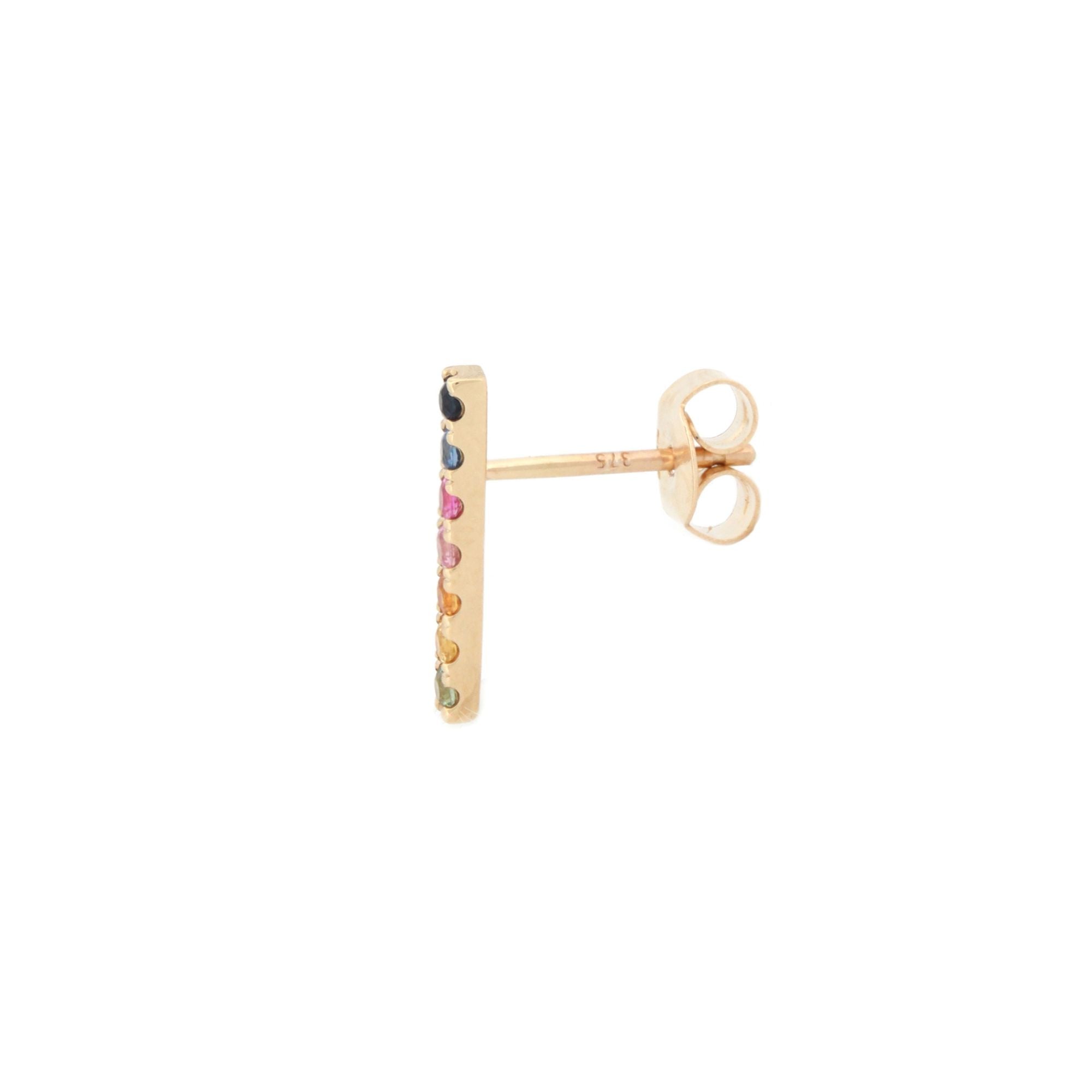 9ct Yellow Gold 0.34ct Rainbow Saph Bar Earrings