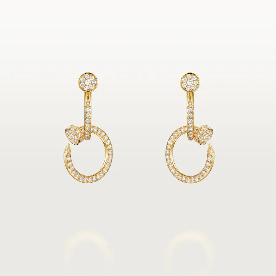 Cartier Juste un Clou Earrings Double Semi-Paved Diamonds 18K Yellow Gold