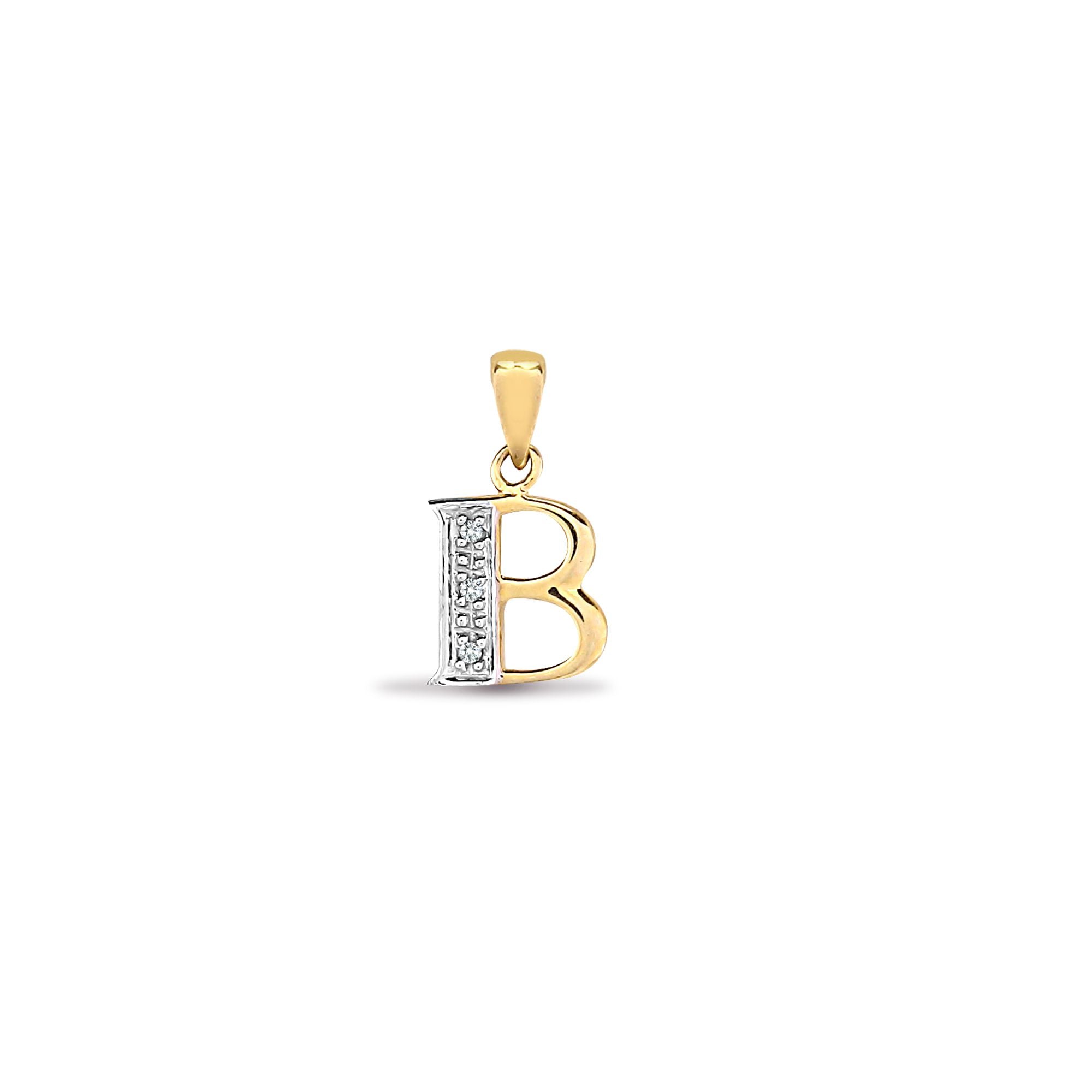 9ct Yellow Gold Natural Diamond Set Initial Pendant -Initial B