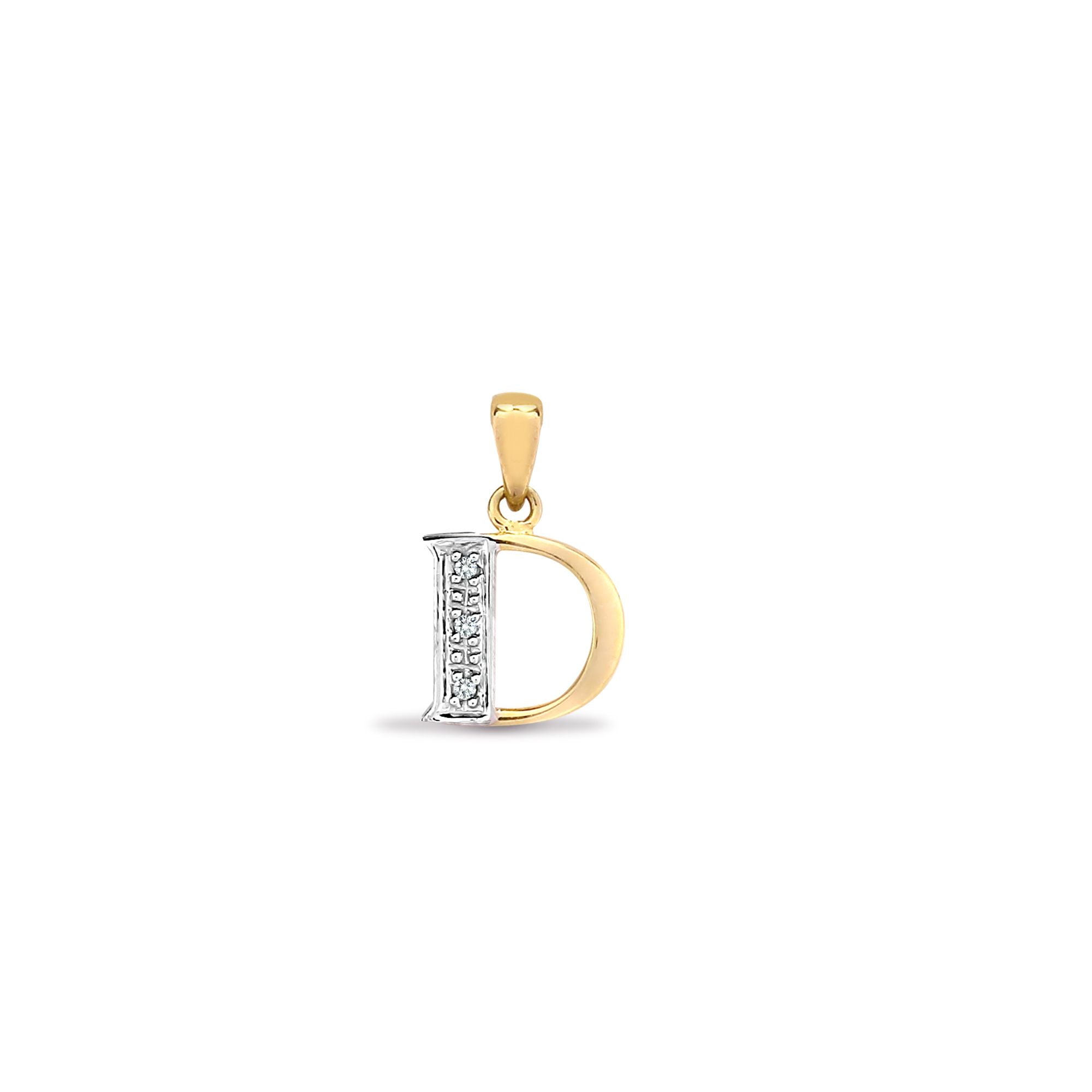 9ct Yellow Gold Natural Diamond Set Initial Pendant -Initial D