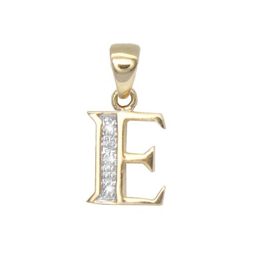 9ct Yellow Gold Natural Diamond Set Initial Pendant -Initial E