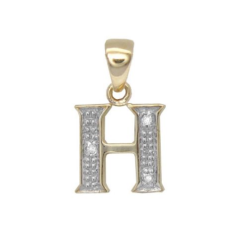 9ct Yellow Gold Natural Diamond Set Initial Pendant -Initial H