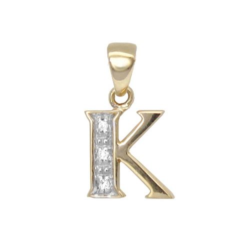 9ct Yellow Gold Natural Diamond Set Initial Pendant -Initial K