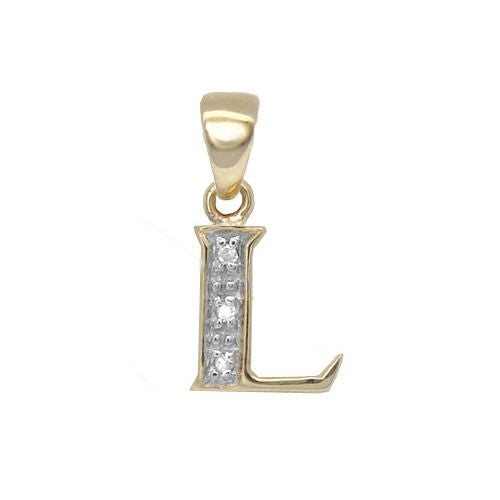 9ct Yellow Gold Natural Diamond Set Initial Pendant -Initial L