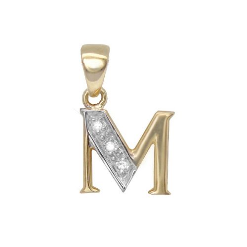9ct Yellow Gold Natural Diamond Set Initial Pendant -Initial M