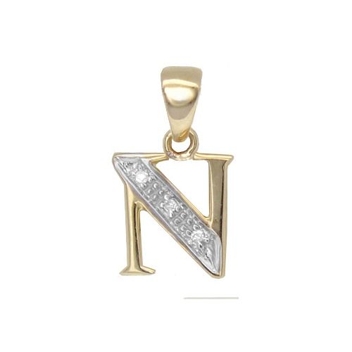 9ct Yellow Gold Natural Diamond Set Initial Pendant -Initial N