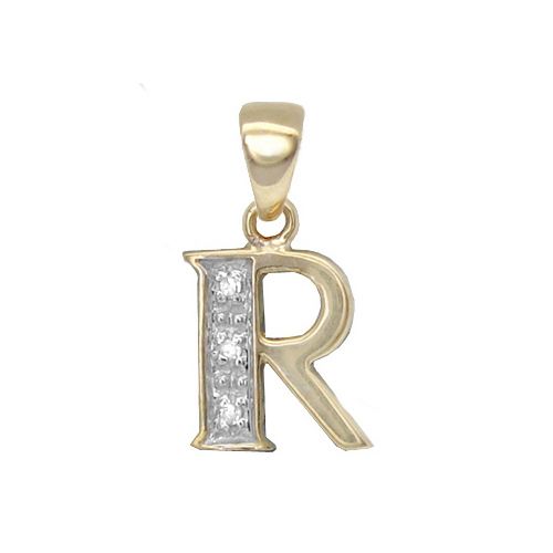 9ct Yellow Gold Natural Diamond Set Initial Pendant -Initial R