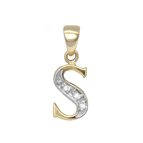 9ct Yellow Gold Natural Diamond Set Initial Pendant -Initial S