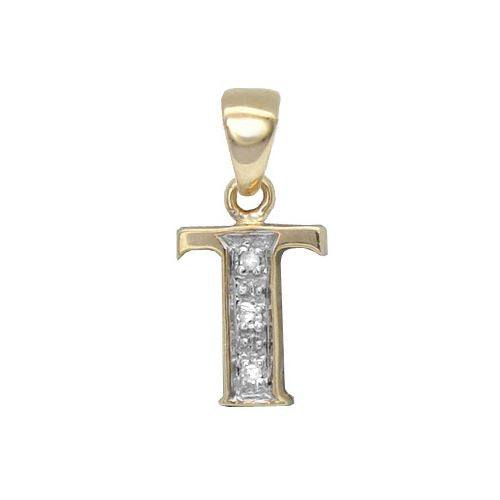 9ct Yellow Gold Natural Diamond Set Initial Pendant -Initial T