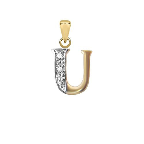 9ct Yellow Gold Natural Diamond Set Initial Pendant -Initial U