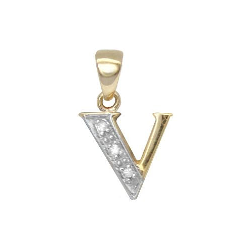 9ct Yellow Gold Natural Diamond Set Initial Pendant -Initial V