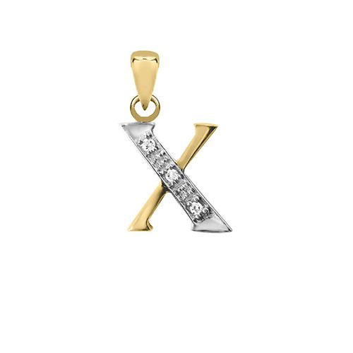 9ct Yellow Gold Natural Diamond Set Initial Pendant -Initial X