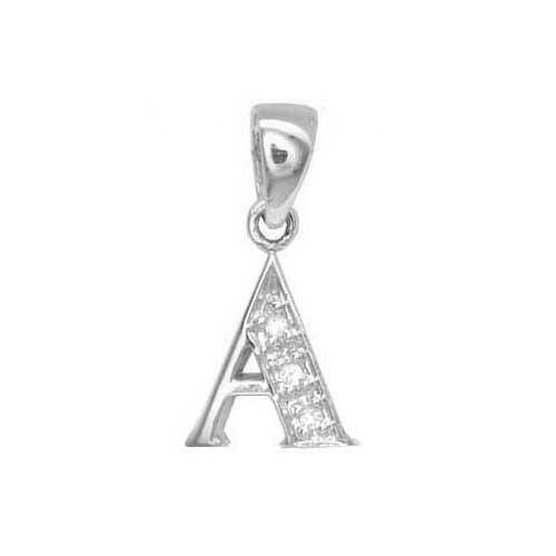 9ct White Gold Natural Diamond Set Initial Pendant -Initial A