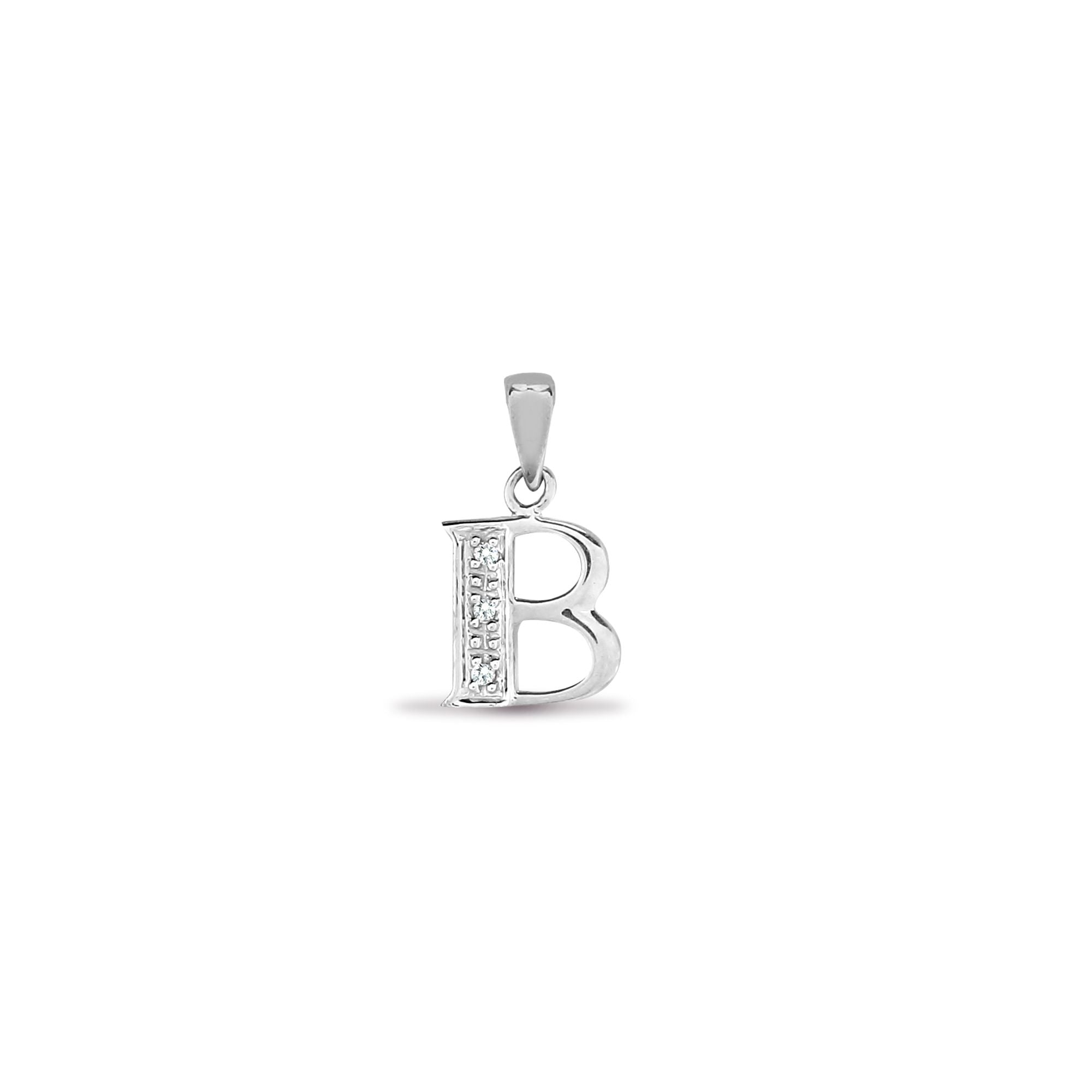 9ct White Gold Natural Diamond Set Initial Pendant -Initial B