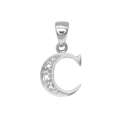 9ct White Gold Natural Diamond Set Initial Pendant -Initial C