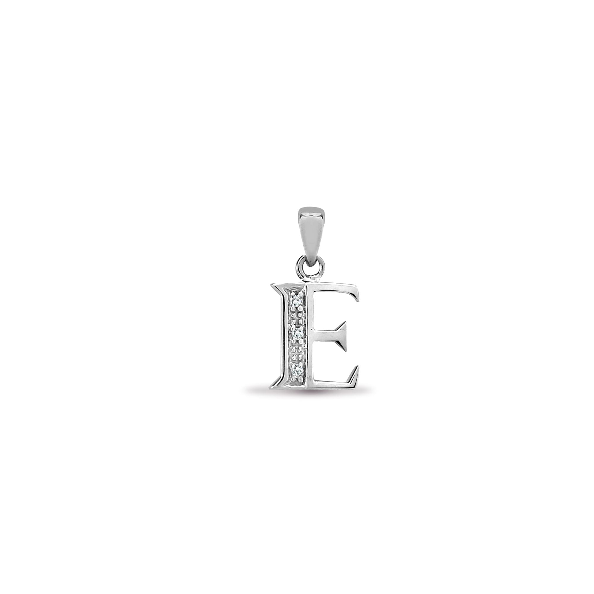 9ct White Gold Natural Diamond Set Initial Pendant -Initial E
