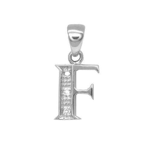 9ct White Gold Natural Diamond Set Initial Pendant -Initial F