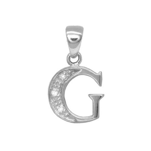 9ct White Gold Natural Diamond Set Initial Pendant -Initial G