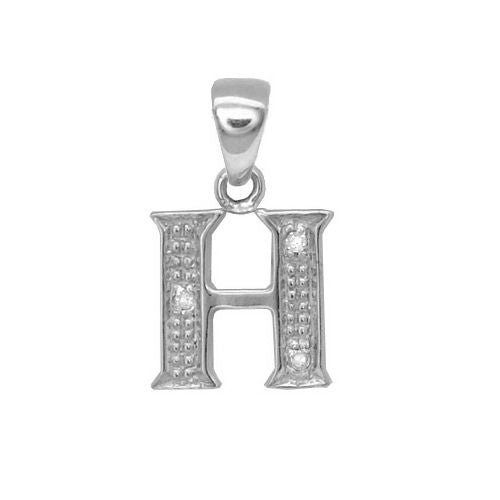 9ct White Gold Natural Diamond Set Initial Pendant -Initial H