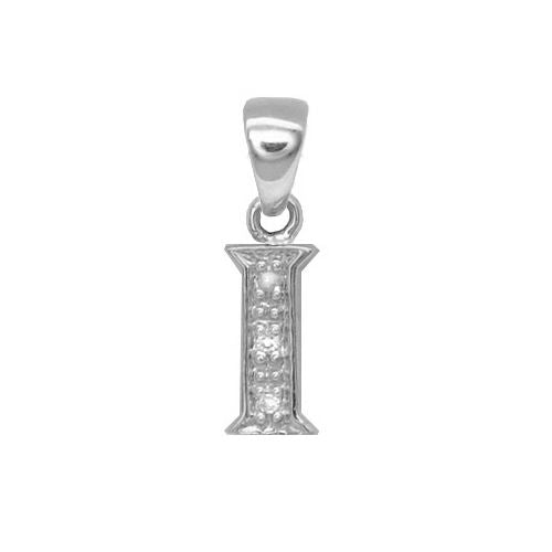 9ct White Gold Natural Diamond Set Initial Pendant -Initial I