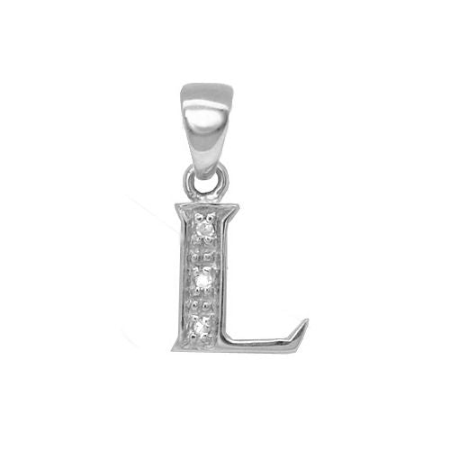 9ct White Gold Natural Diamond Set Initial Pendant -Initial L