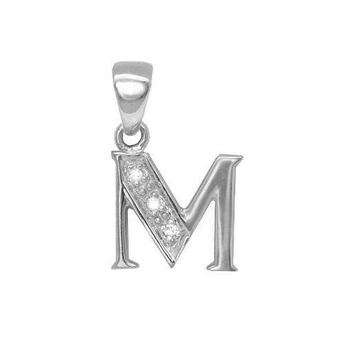 9ct White Gold Natural Diamond Set Initial Pendant -Initial M