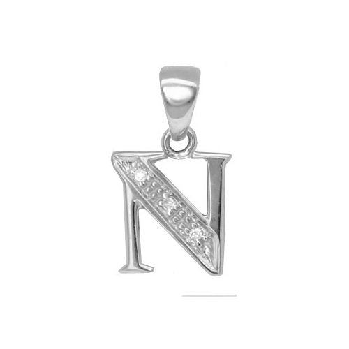 9ct White Gold Natural Diamond Set Initial Pendant -Initial N