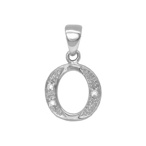 9ct White Gold Natural Diamond Set Initial Pendant -Initial O