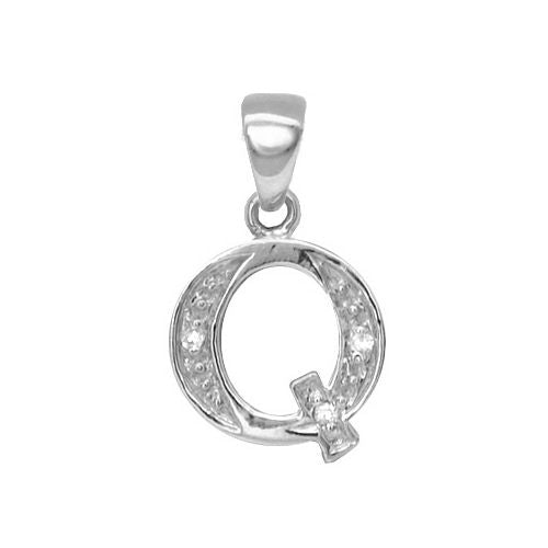 9ct White Gold Natural Diamond Set Initial Pendant -Initial Q
