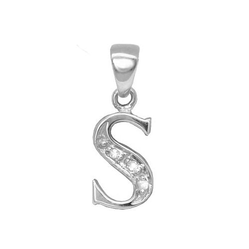 9ct White Gold Natural Diamond Set Initial Pendant -Initial S