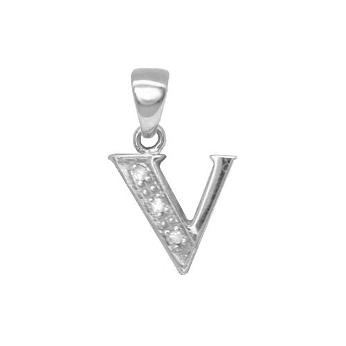 9ct White Gold Natural Diamond Set Initial Pendant -Initial V