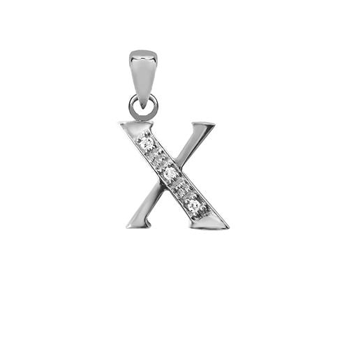 9ct White Gold Natural Diamond Set Initial Pendant -Initial X