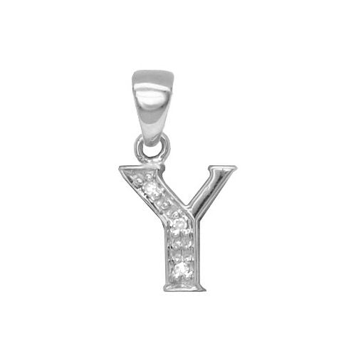 9ct White Gold Natural Diamond Set Initial Pendant -Initial Yellow