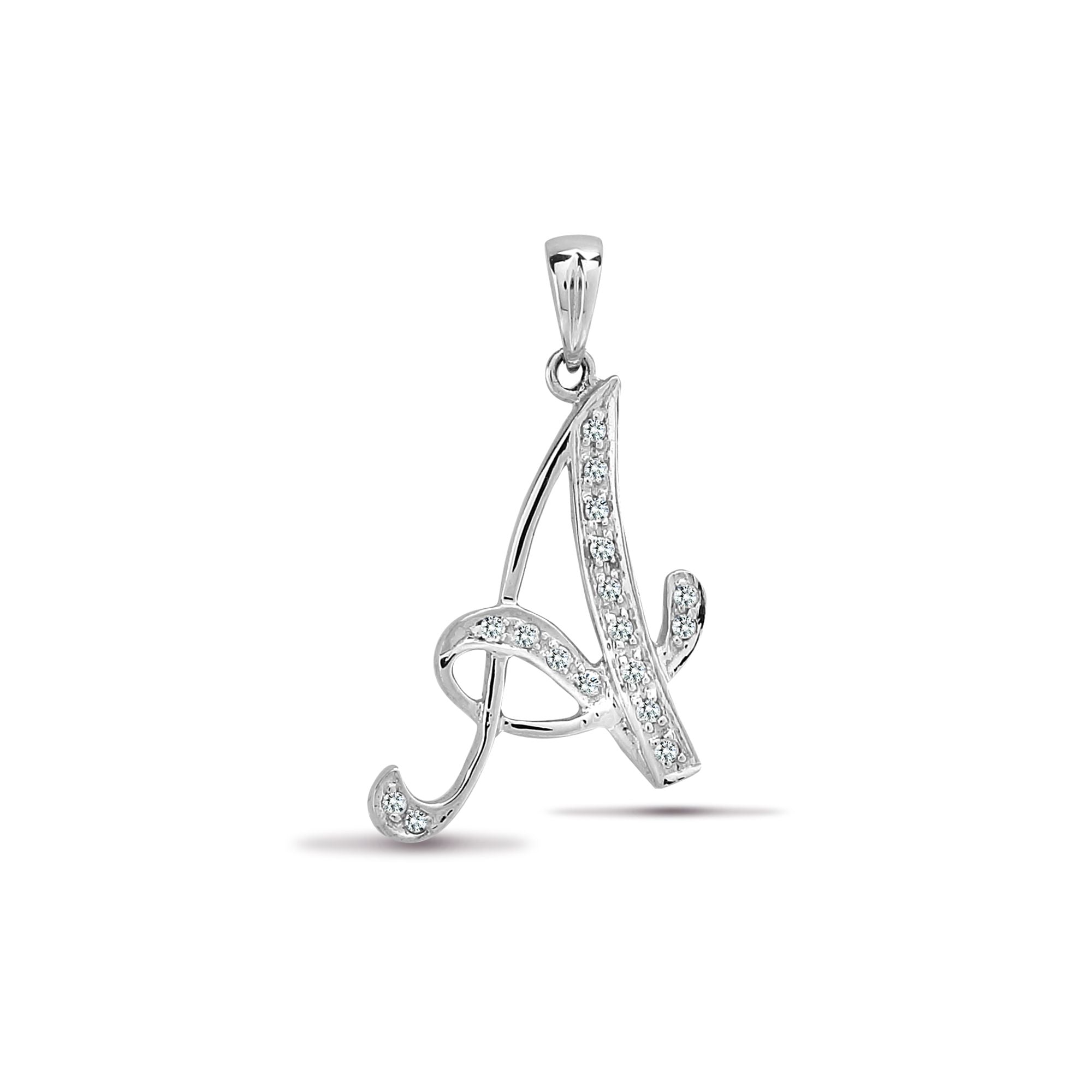 9ct White Gold Natural Diamond Set Initial Pendant -Initial A