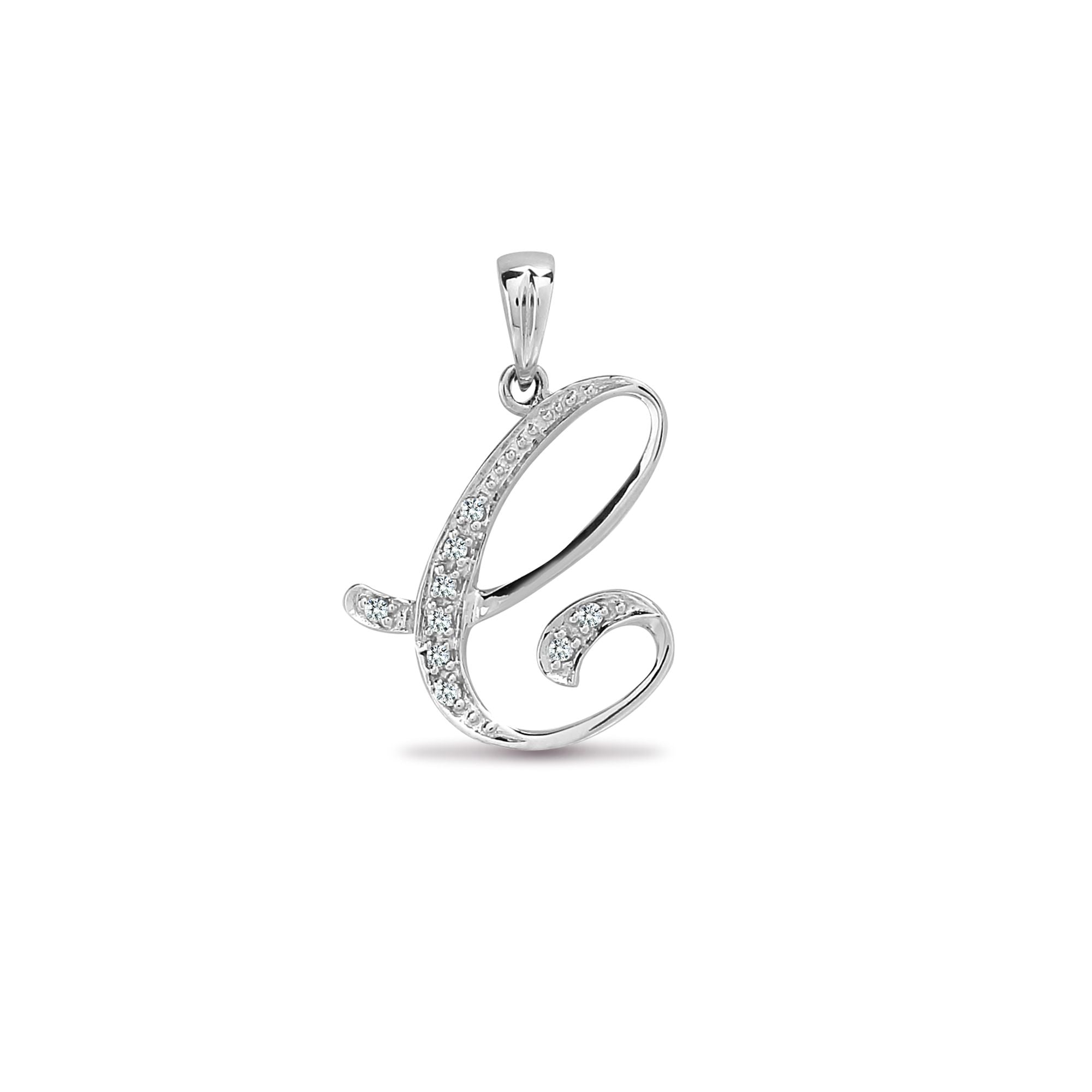 9ct White Gold Natural Diamond Set Initial Pendant -Initial C